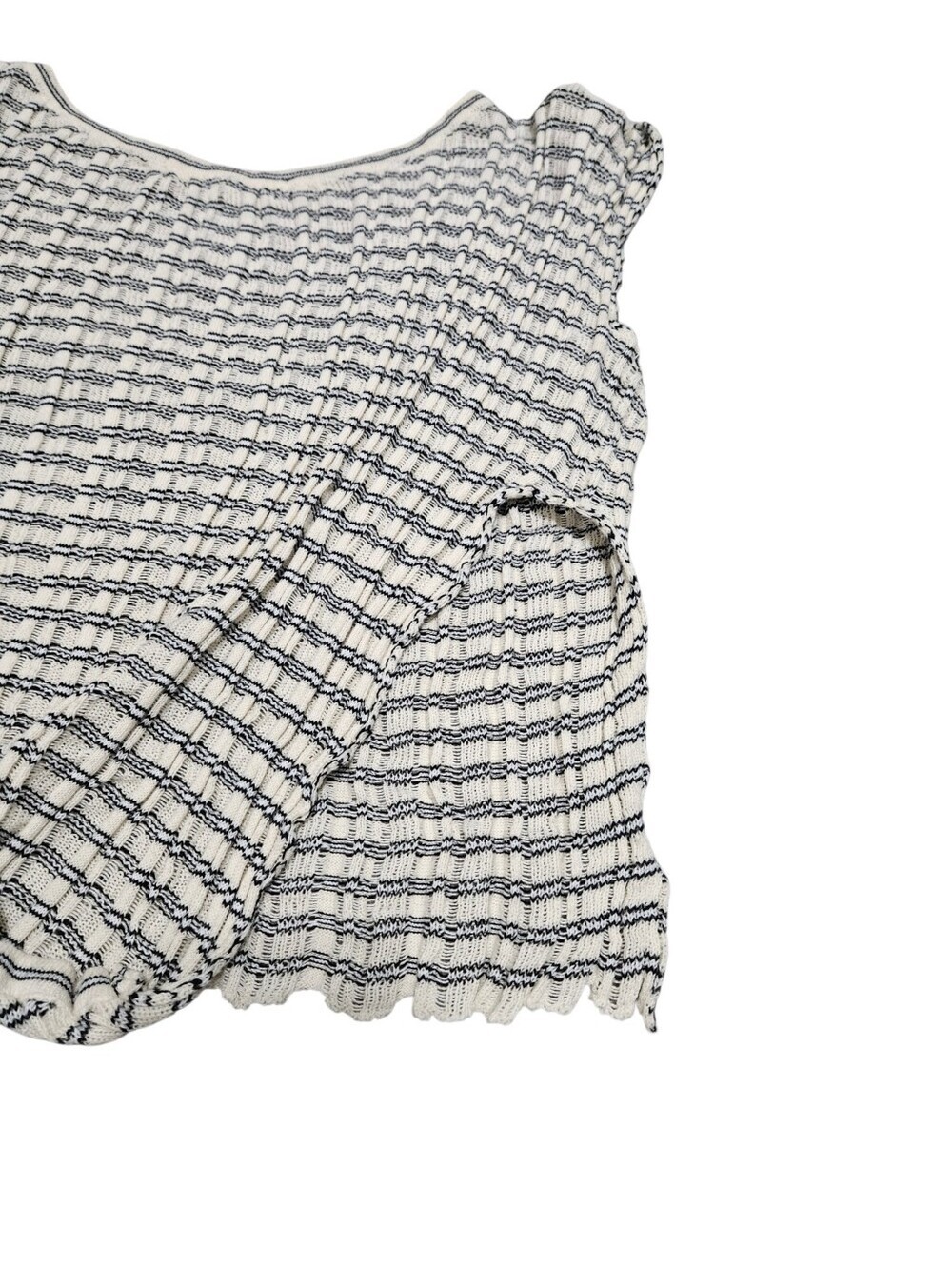 Ioanna Kourbela Woven Cotton Stripe Top in White and Navy View 6